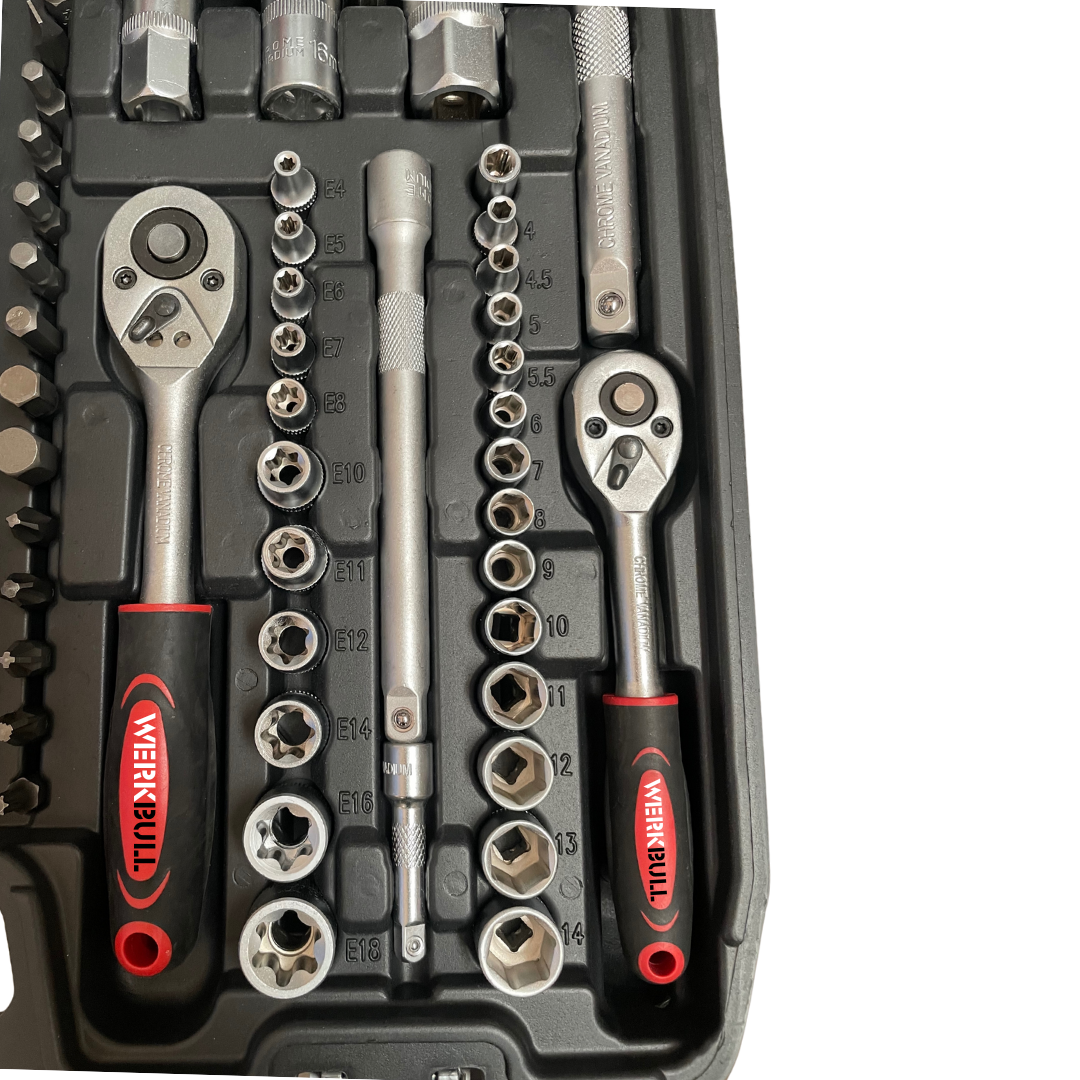 Нов Модел с Тресчотни Звездогаечни Ключове Немски Куфар с Инструменти 216ч WerkBull