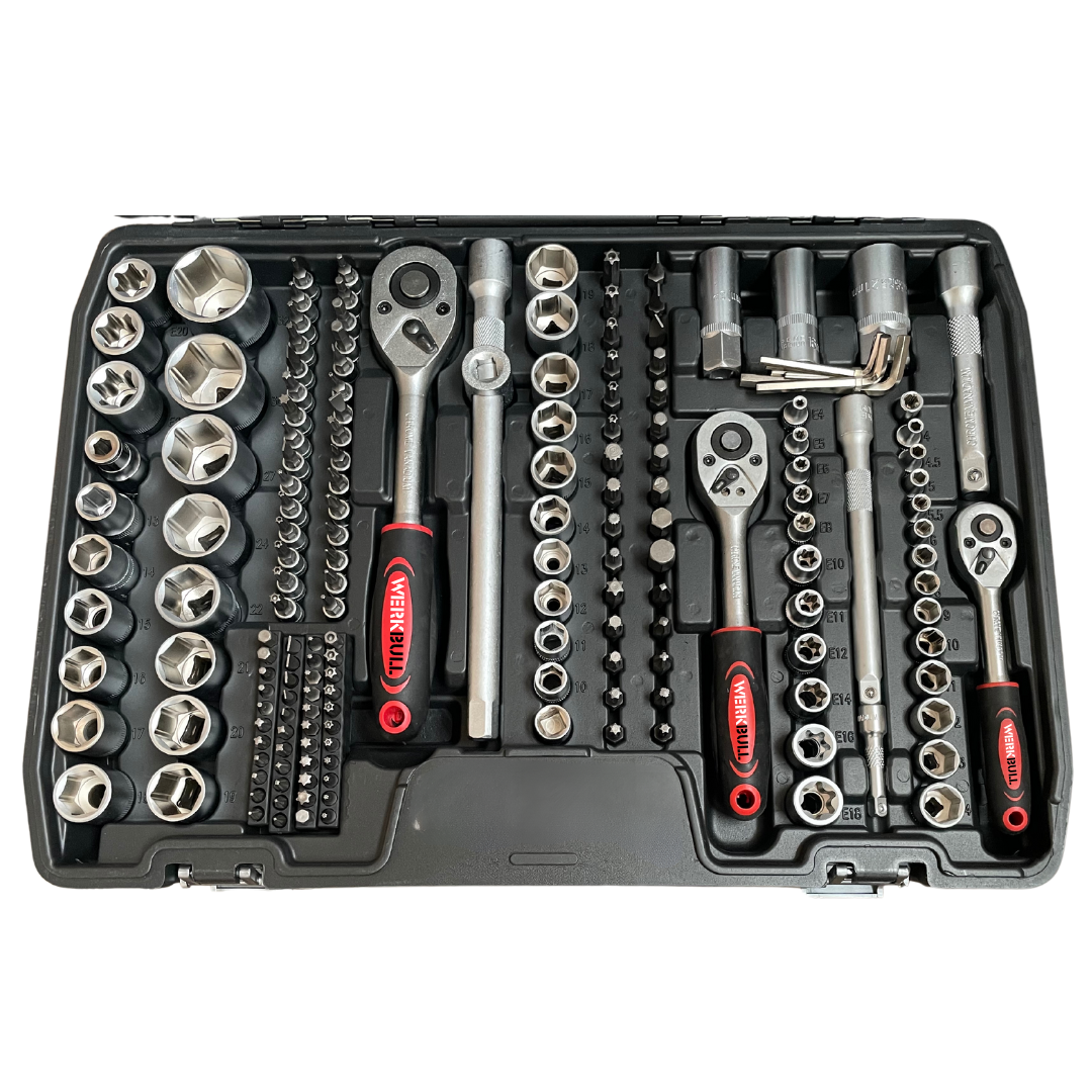 Нов Модел с Тресчотни Звездогаечни Ключове Немски Куфар с Инструменти 216ч WerkBull