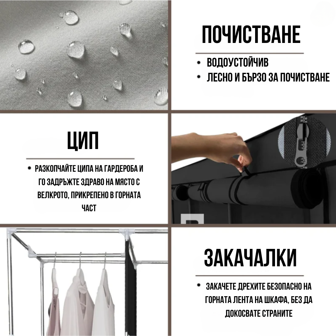 Трикрилен Текстилен Гардероб 170х130х45см.