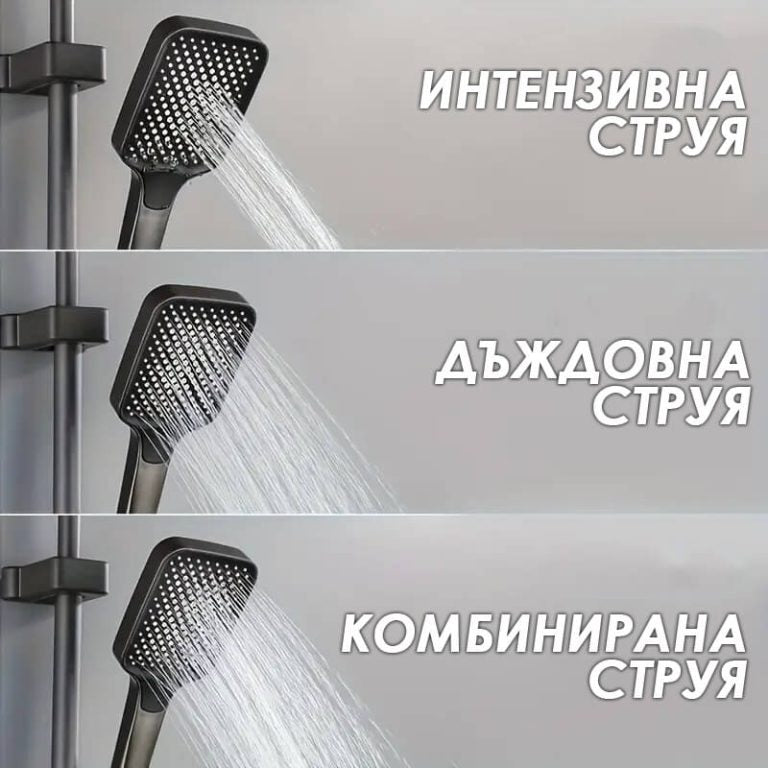 Душ система Luno с термостат и LED дисплей – тропически душ, ръчен и хигиенен душ