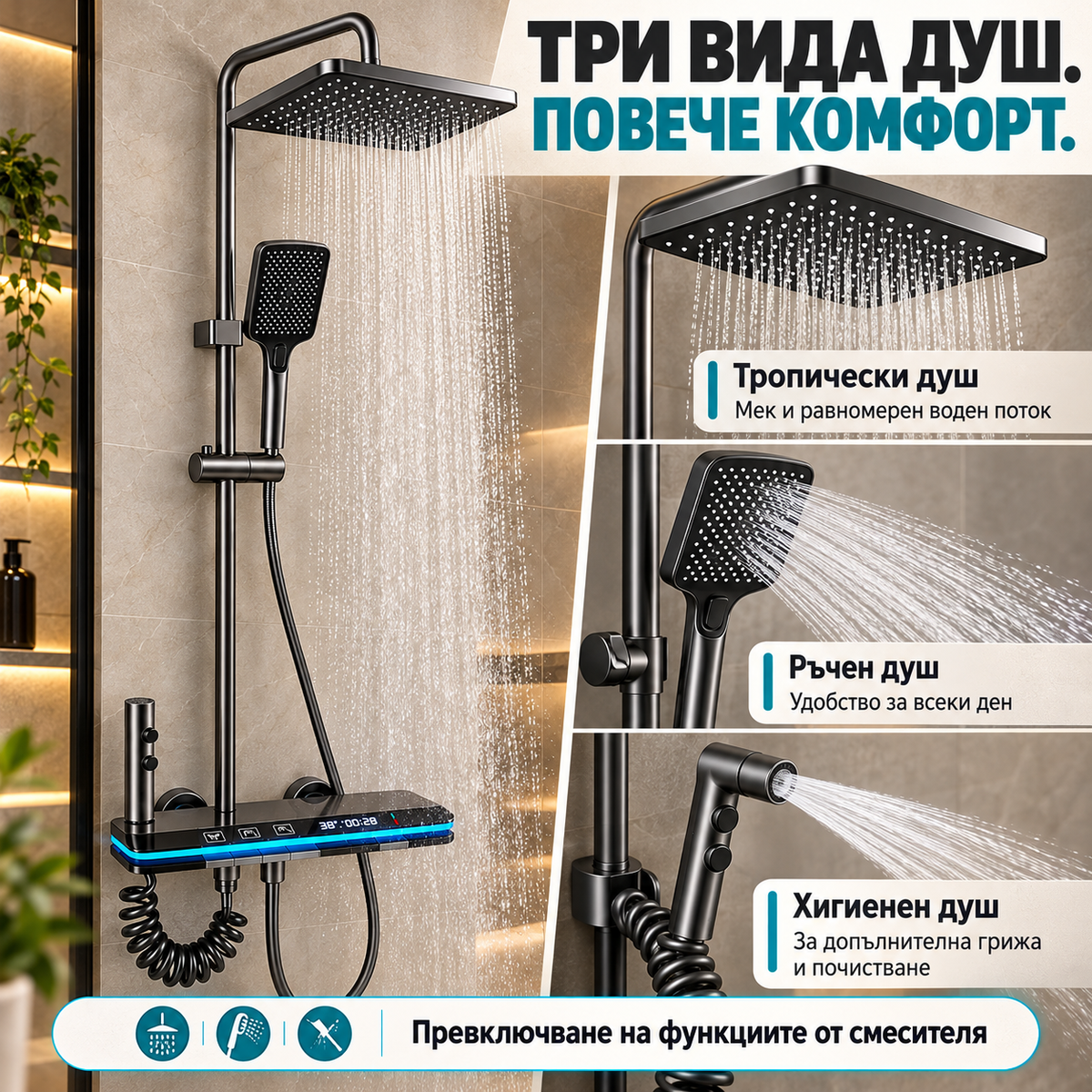 Тропически, ръчен и хигиенен душ