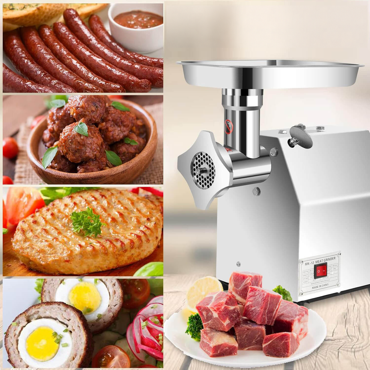 Професионална месомелачка 800W – 120 кг/ч, неръждаема стомана