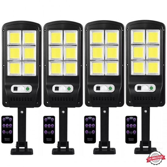 4броя LED COB Соларна сензорна лампа 100W + дистанционна и стойка