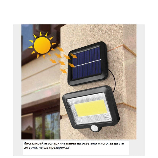 Мощна Соларна Водоустойчива LED лапа със сензор за движение, соларен панел и 5м. Кабел